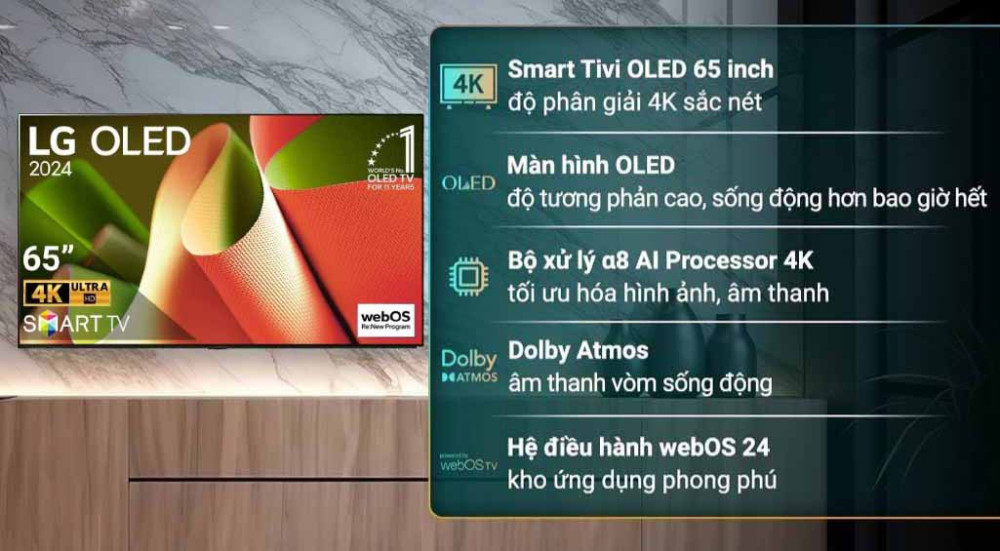Smart tivi Oled LG 4K 65 inch OLED65B4PSA - Hàng chính hãng