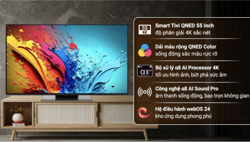 Smart tivi Qned LG AI 4K 55 inch 55QNED86TSA - Hàng chính hãng