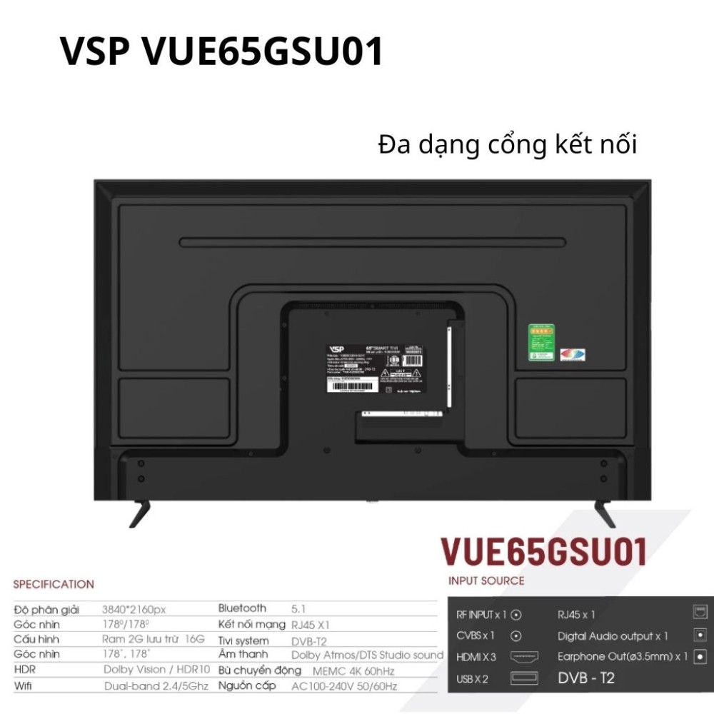 Smart tivi VSP VPro 4K-UHD 65inch VUE65GSU01 - Hàng chính hãng