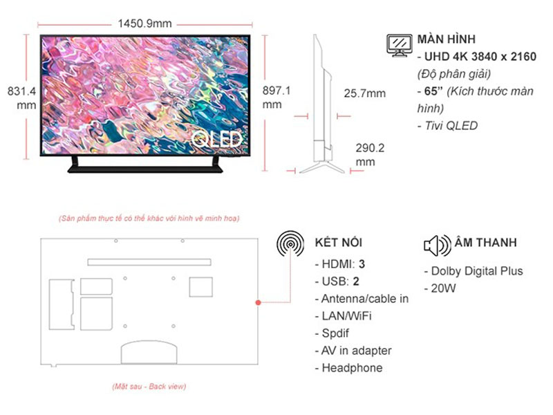 Smart Tivi QLED 4K 65 inch Samsung QA65Q60B - Hàng chính hãng