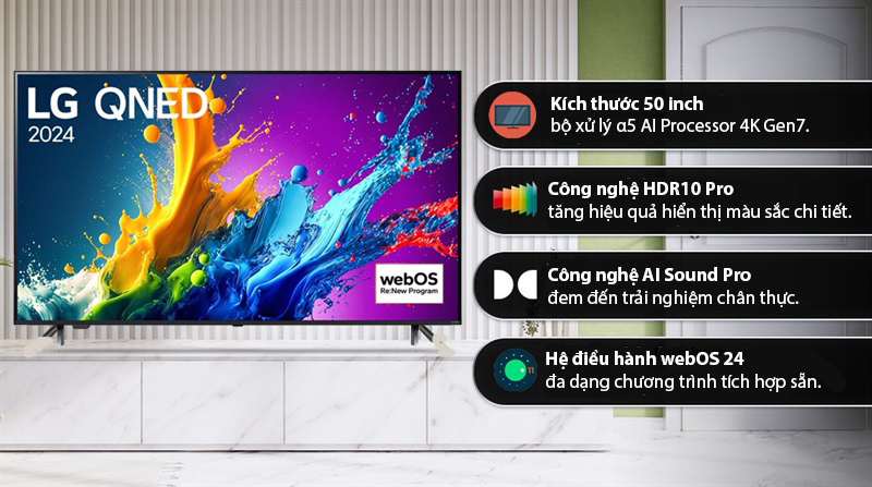 Smart tivi qned LG 4K 50 inch 50QNED80TSA - Hàng chính hãng