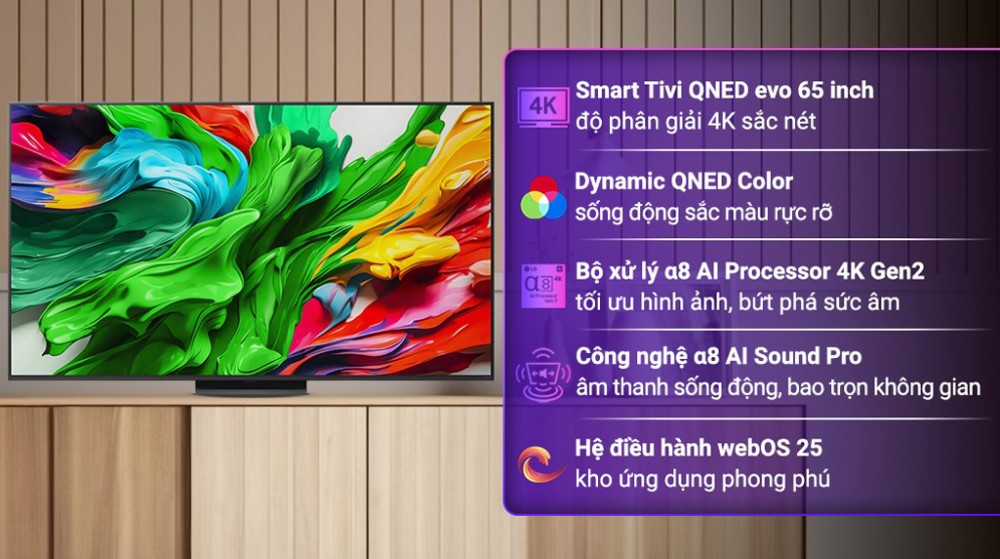 Smart tivi Qned evo LG AI 4K 65 inch 65QNED86ASA - Hàng chính hãng