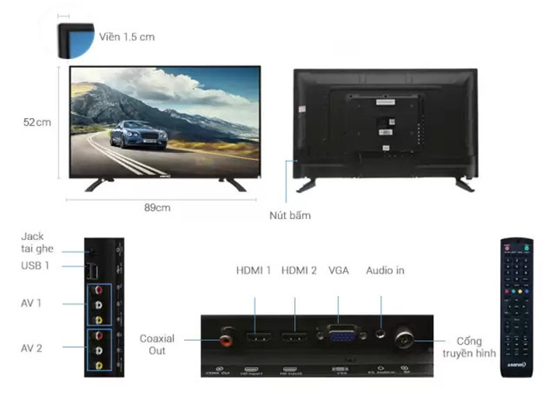 Kích thước của tivi Asanzo 43 inch 43SL900