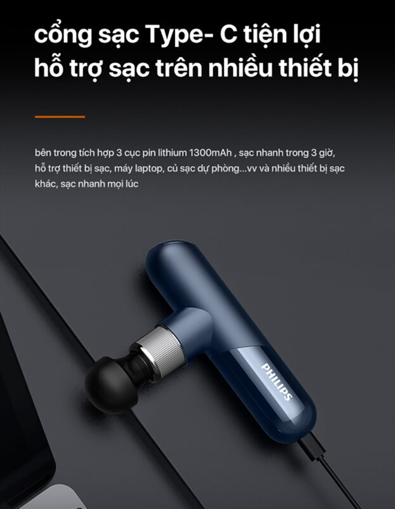 Súng massage cầm tay mini Philips PPM7501  - Hàng chính hãng