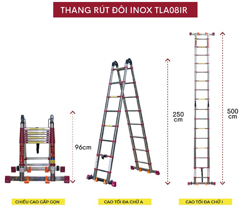 Thang inox rút gọn chữ A Fujihome  TLA08IR - Hàng chính hãng