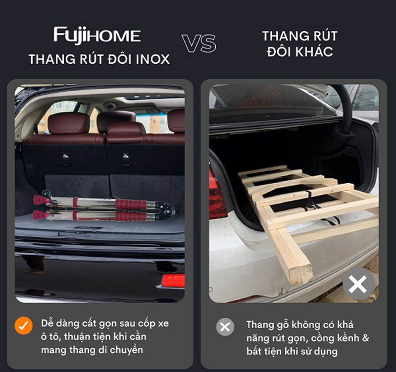 Thang inox rút gọn chữ A Fujihome  TLA08IR - Hàng chính hãng