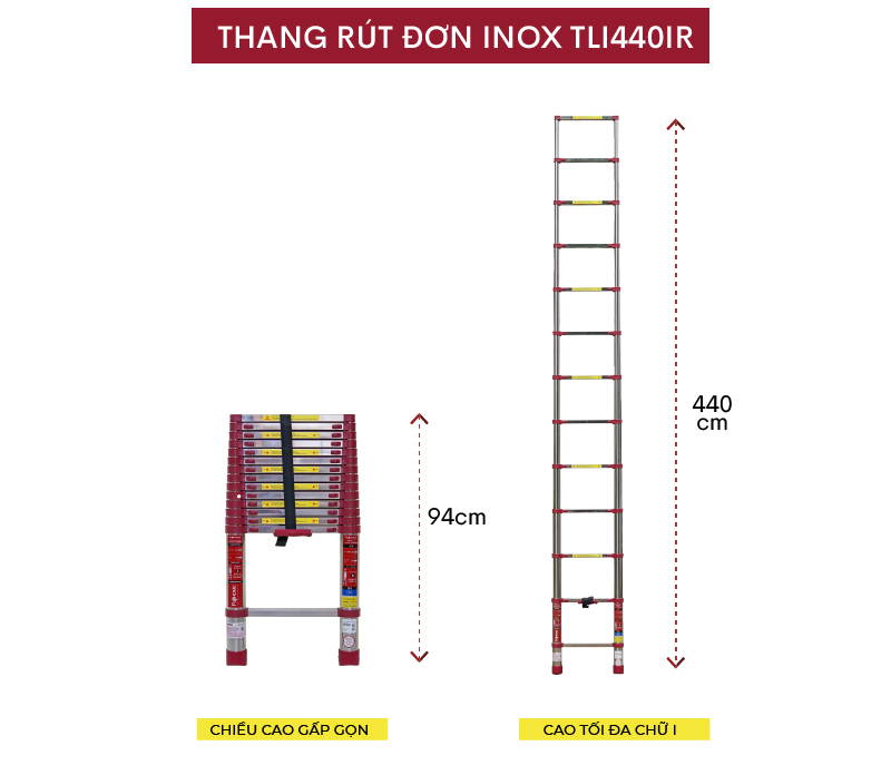 Thang inox rút gọn đơn FujiHome TLI440IR - Hàng chính hãng