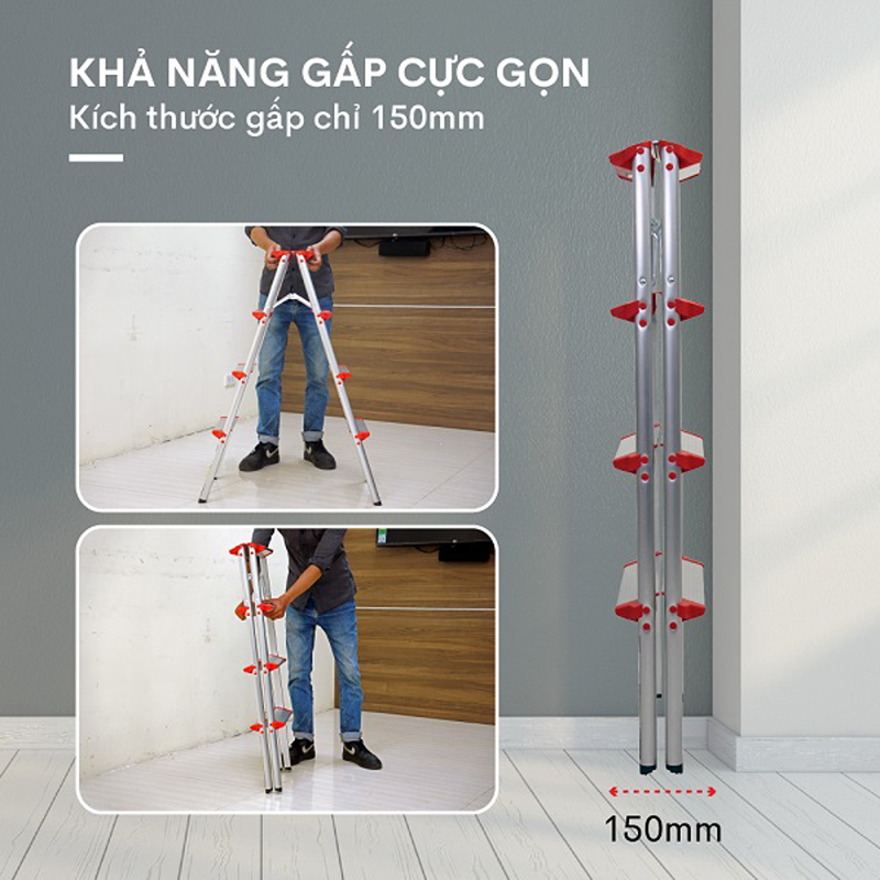 Thang nhôm gấp gọn chữ A Fujihome DL204 - Hàng chính hãng