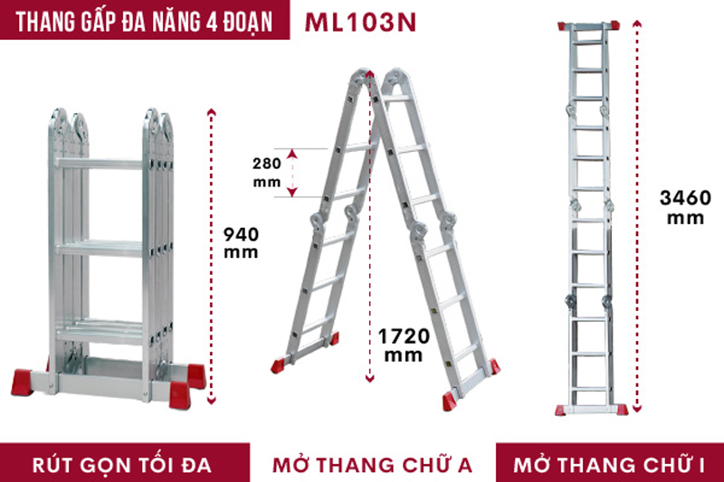 Thang nhôm gấp 4 đoạn Fujihome ML103N - Hàng chính hãng