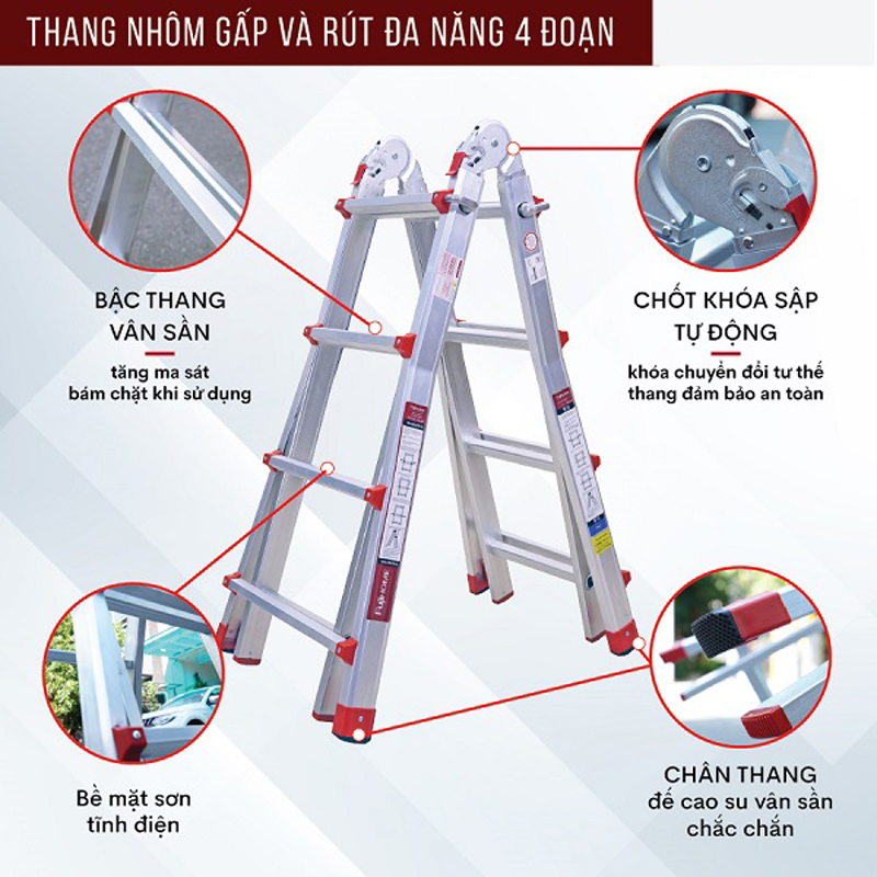 Thang nhôm gấp 4 đoạn Fujihome ML44 - Hàng chính hãng