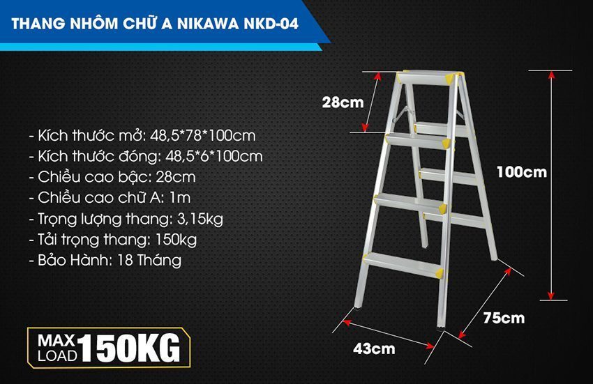 Thang nhôm gấp chữ A Nikawa NKD-04 - Hàng chính hãng