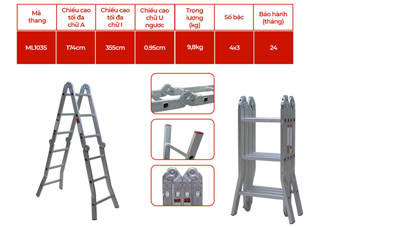 Thang nhôm gấp đa năng 4 đoạn Fujihome ML103S - Hàng chính hãng