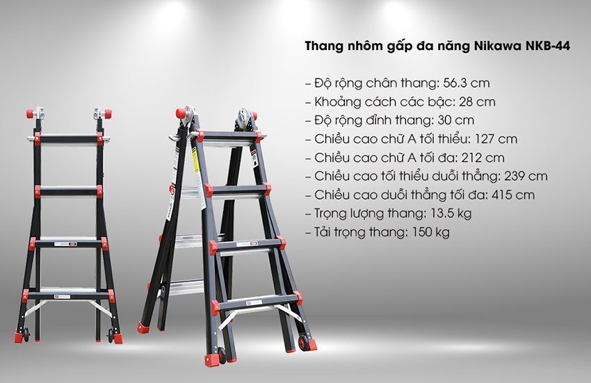 Thang nhôm gấp đa năng Nikawa NKB-44 - Hàng chính hãng