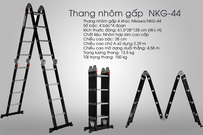 Thang nhôm gấp đoạn Nikawa NKG-44 - Hàng chính hãng