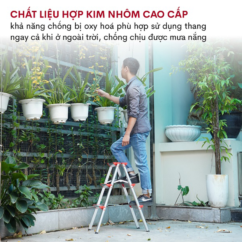 Thang được làm bằng hợp kim nhôm cao cấp có khả năng chống bị oxy cao