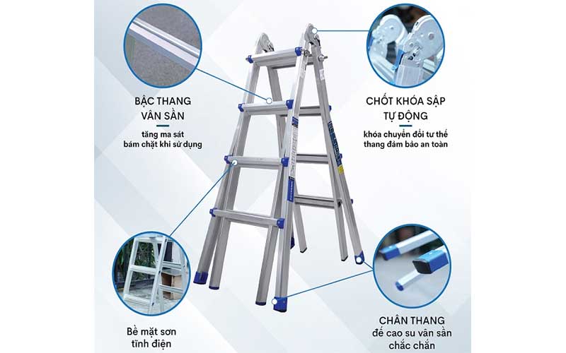 Thang nhôm gấp và rút đa năng 4 đoạn Advindeq AML44W - Hàng chính hãng