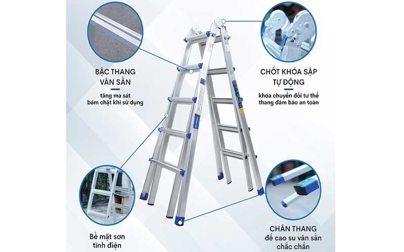 Thang nhôm gấp và rút đa năng 4 đoạn Advindeq AML45W - Hàng chính hãng