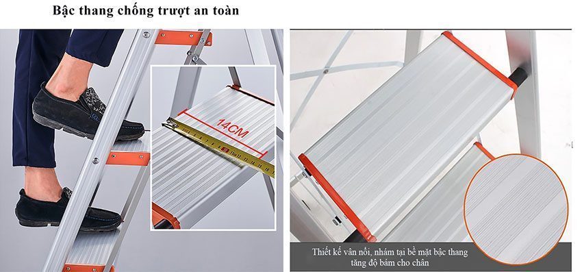 Thang nhôm ghế 4 bậc Kachi MK-149 với bậc thang thiết kế to bảng