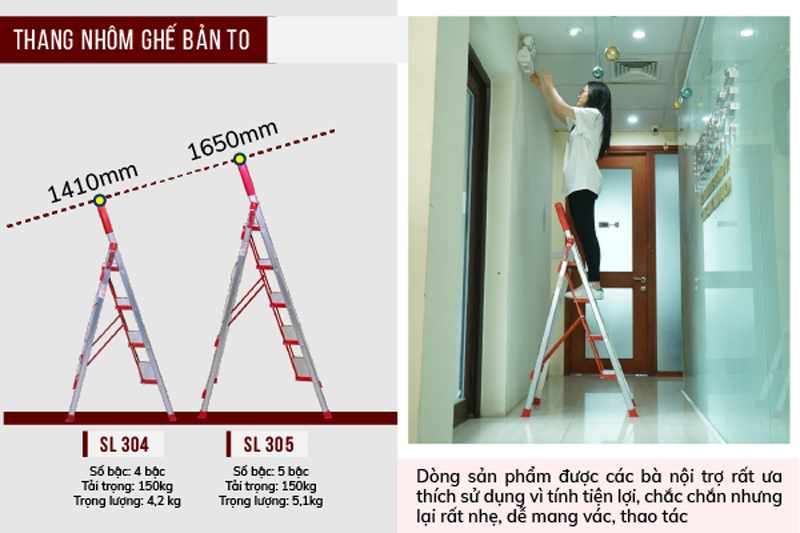 Thang nhôm ghế bản to 4 bậc Fujihome SL-304 - Hàng chính hãng