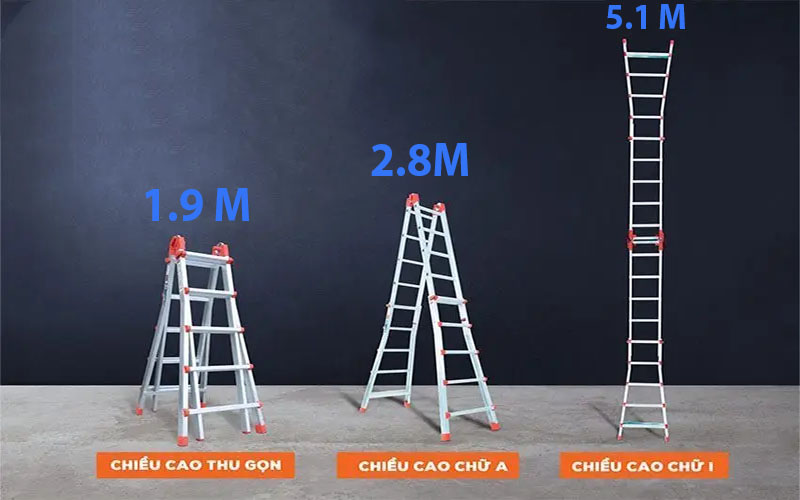 Kích thước của Thang nhôm rút đôi Nakata TY-5A