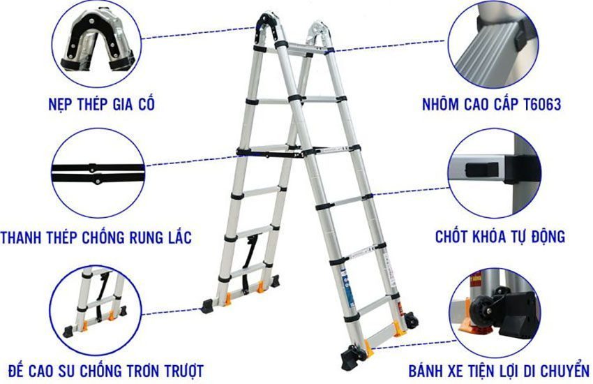 Thiết kế của Thang nhôm rút đôi chữ A Hakawa HK-238