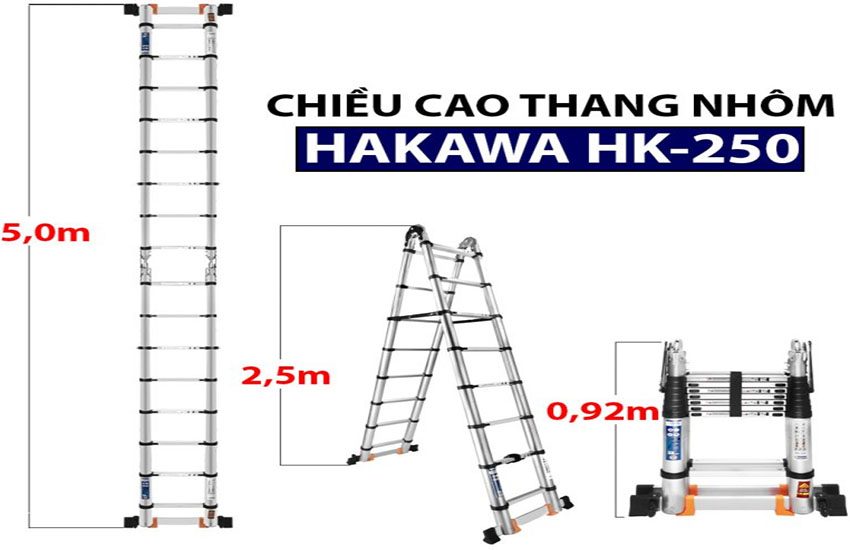 Thang nhôm rút đôi chữ A Hakawa HK-250 - Hàng chính hãng