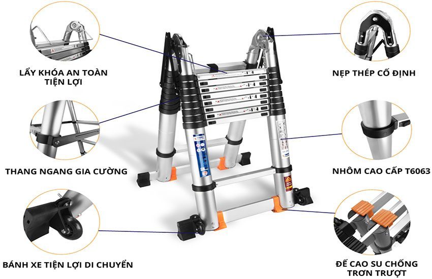 Thang nhôm rút đôi chữ A Hakawa HK-250 - Hàng chính hãng
