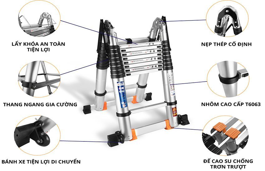 Thang nhôm rút đôi chữ A Hakawa HK-256 - Hàng chính hãng