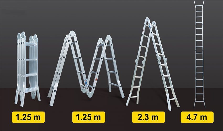 Kích thước từng hình dáng của Thang nhôm đa năng gấp 4 khúc Hakawa HK-404 