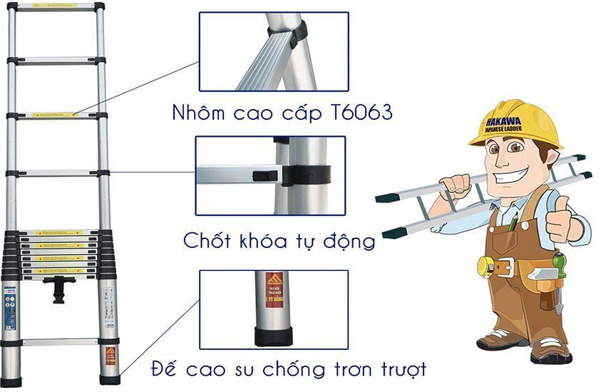 Thiết kế của Thang nhôm rút đơn Hakawa HK-114