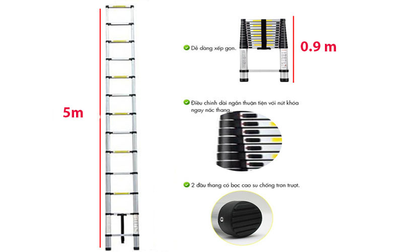 Thiết kế của Thang nhôm rút đơn Nakata TY-615