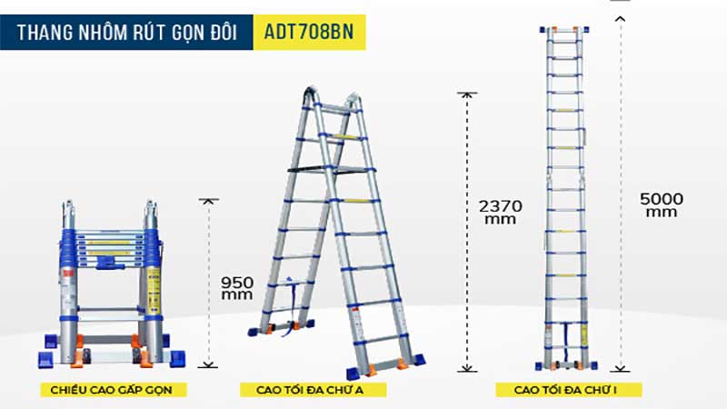 Thang nhôm rút gọn chữ A Advindeq ADT708BN - Hàng chính hãng