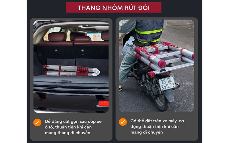 Thiết kế dễ di chuyển của Thang nhôm rút gọn chữ A Fujihome TLA07R