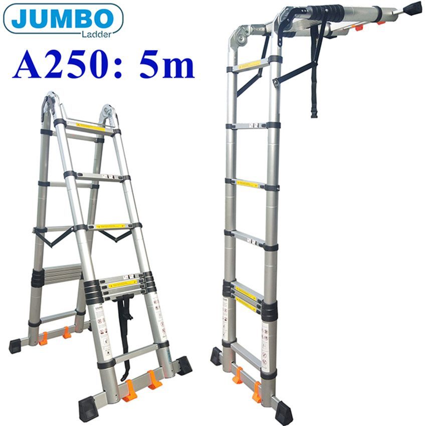 Thang nhôm rút gọn chữ A cao cấp Jumbo A250 - Hàng chính hãng
