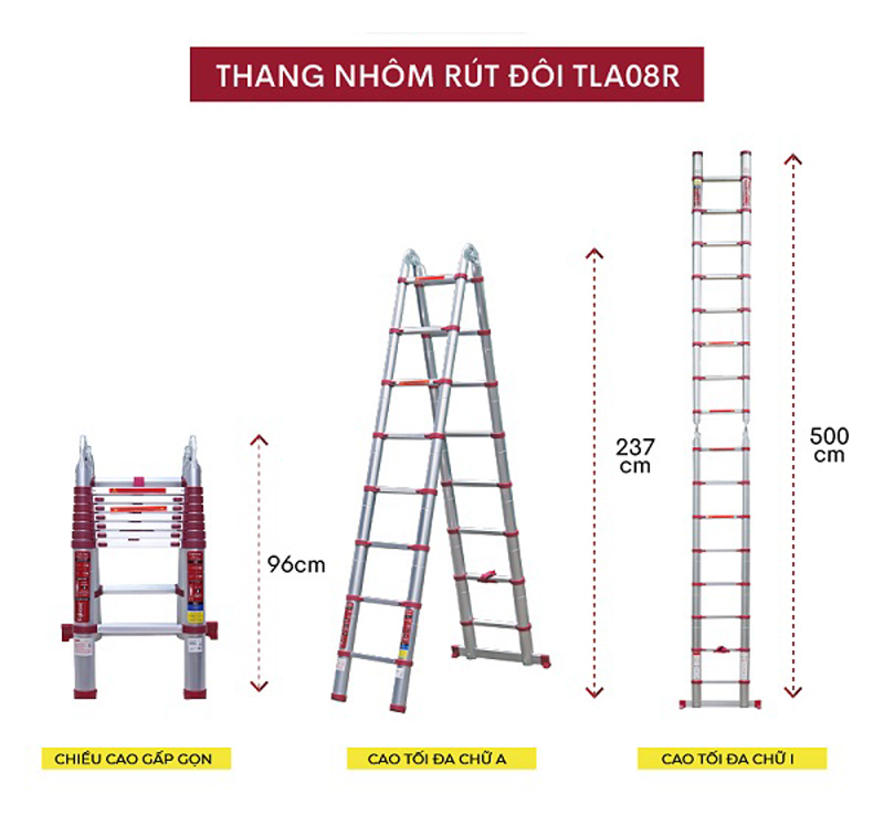 Thang nhôm rút gọn chữ A FujiHome TLA08R - Hàng chính hãng
