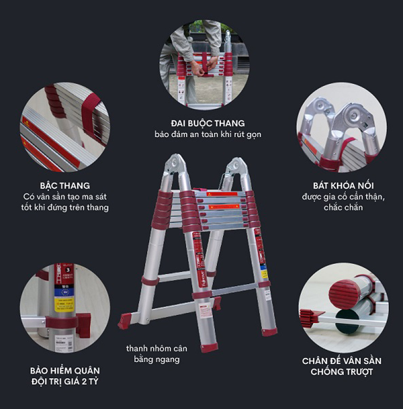 Thang nhôm rút gọn chữ A FujiHome TLA08R - Hàng chính hãng