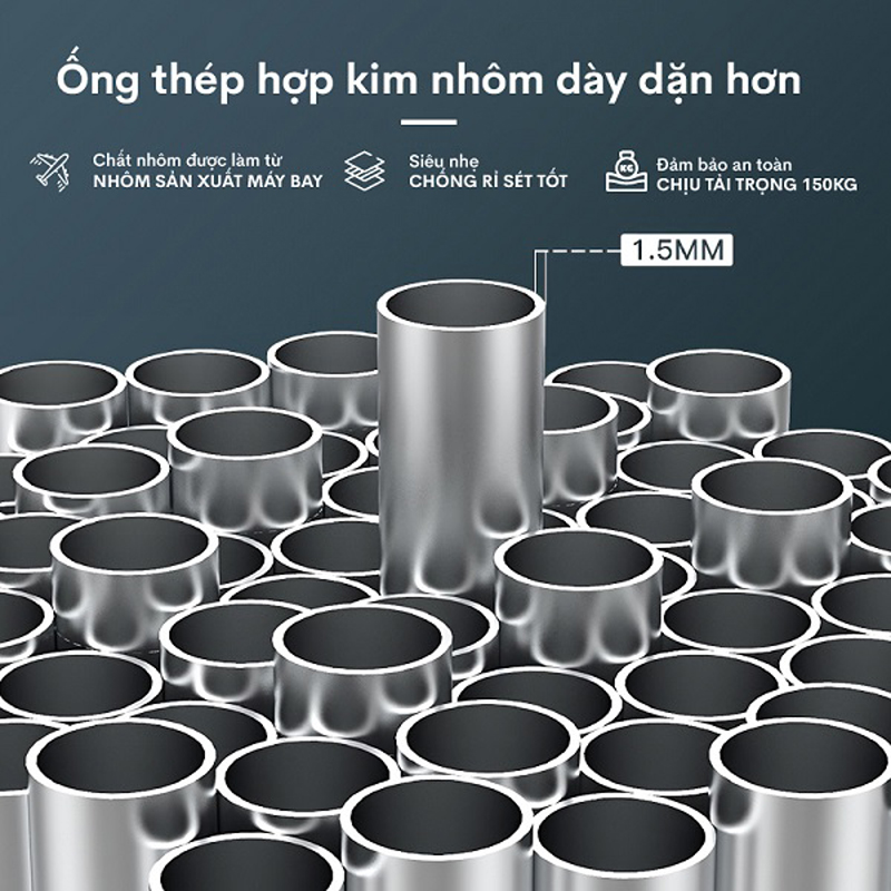 Thang được làm từ gợp kim nhôm 6063, với độ dầy 1.3-1.5mm