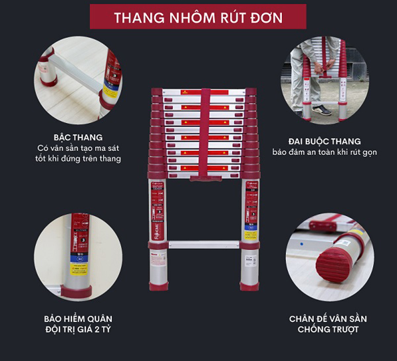 Thiết kế an toàn, chống trơn trượt, tránh xảy ra tại nạ khi dử dụng thang
