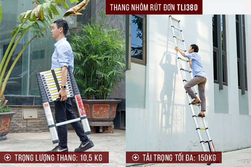 Thang chịu được trọng tải lên đến 150kg