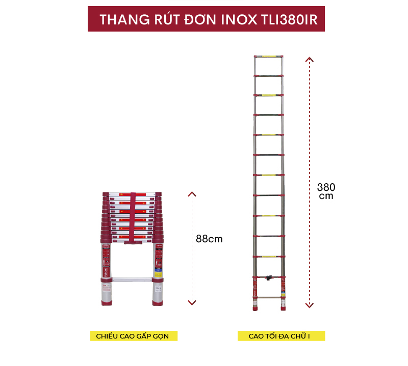 Thang inox rút gọn đơn FujiHome TLI380IR - Hàng chính hãng
