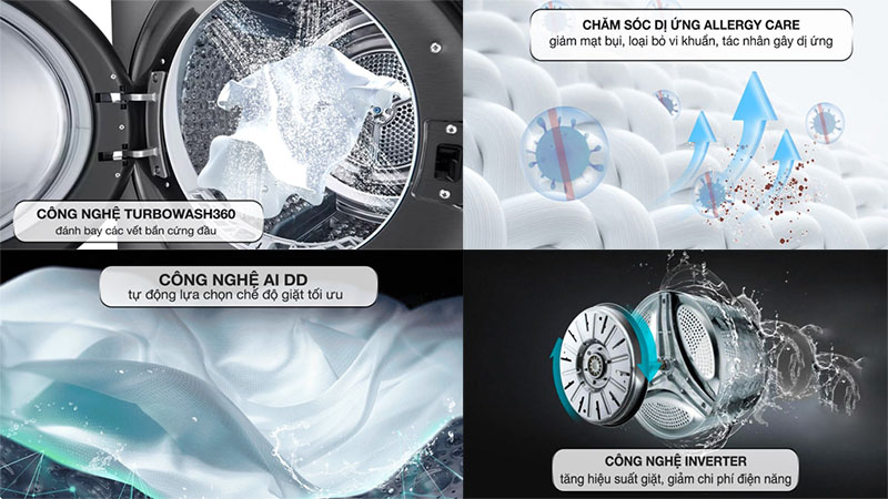 Tháp giặt sấy WashTower Inverter giặt 14 kg - sấy 10 kg LG WT1410NHB - Hàng chính hãng