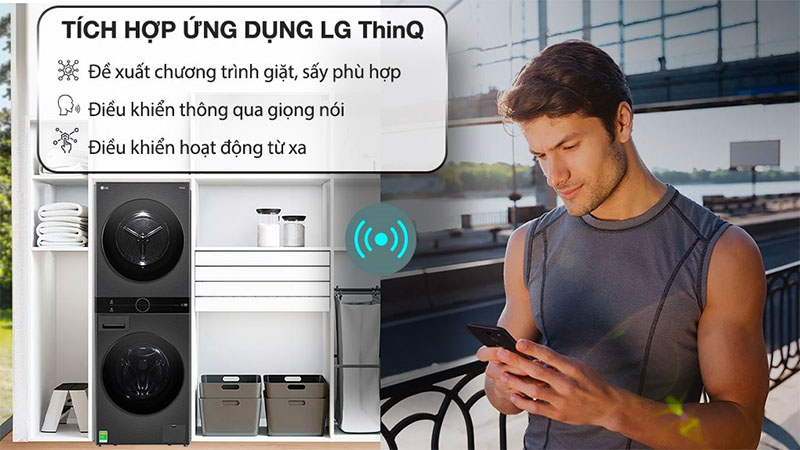 Tháp giặt sấy WashTower Inverter giặt 14 kg - sấy 10 kg LG WT1410NHB - Hàng chính hãng