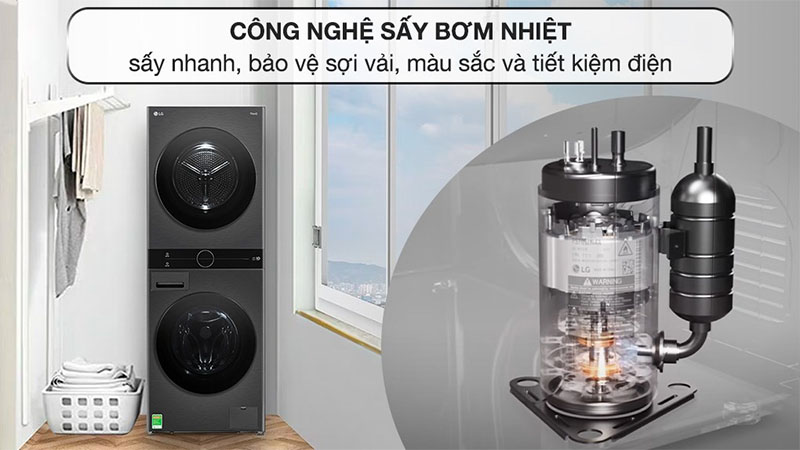 Tháp giặt sấy WashTower Inverter giặt 14 kg - sấy 10 kg LG WT1410NHB - Hàng chính hãng