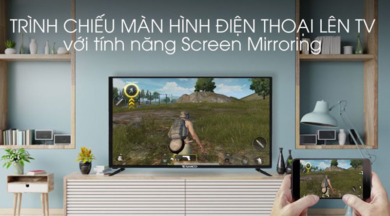 Tivi LED Sanco voice 43 inch H43V300 chiếu màn hình điện thoại Android lên tivi