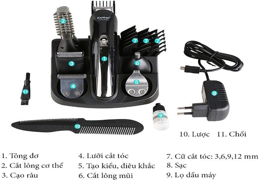 Tông đơ cắt tóc đa năng 6 trong 1 Kemei KM-600  - Hàng chính hãng