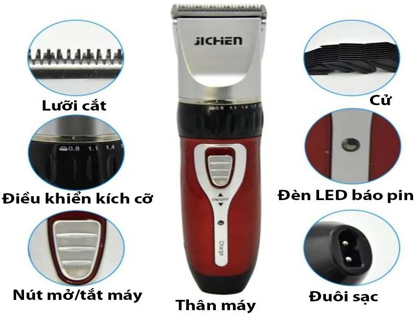 Các bộ phận của Tông đơ cắt tóc không dây Jichen JC-0817