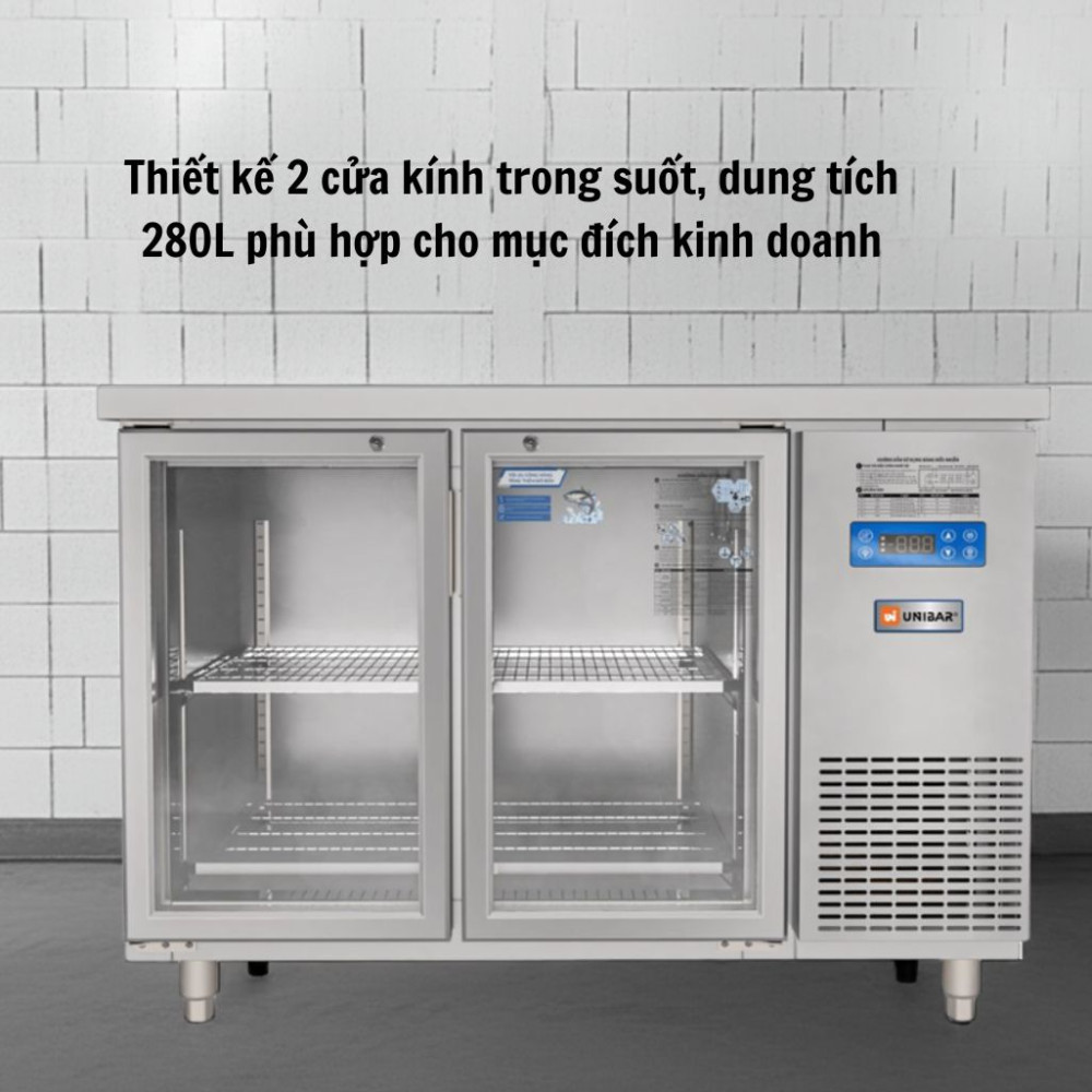 Tủ bàn mát quạt gió Unibar 2 cánh mở kính UB-2MK1275 - Hàng chính hãng