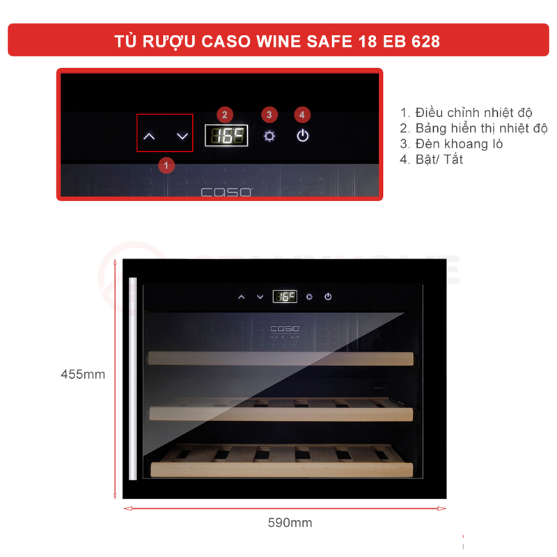 Tủ bảo quản rượu vang Caso WineSafe 18 EB-628 - Hàng chính hãng