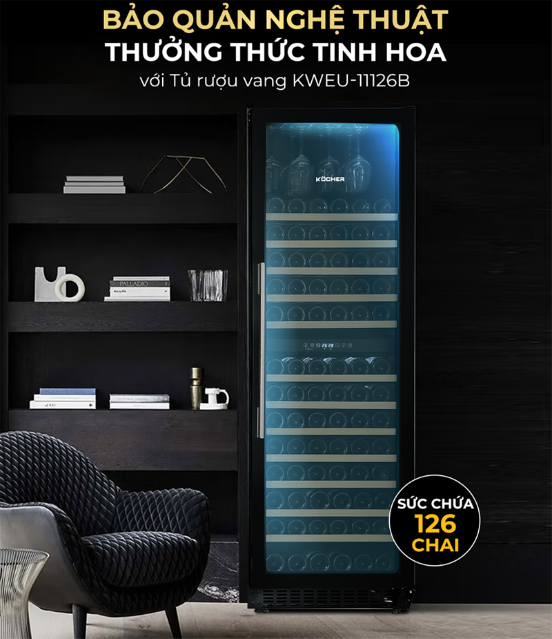 Tủ bảo quản rượu vang âm tủ Kocher KWEU-11126B - Hàng chính hãng
