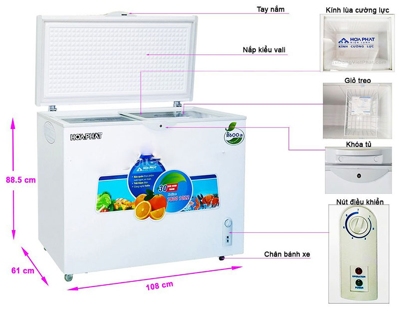 Chi tiết của tủ đông Hòa Phát HCF-516S1PĐ1
